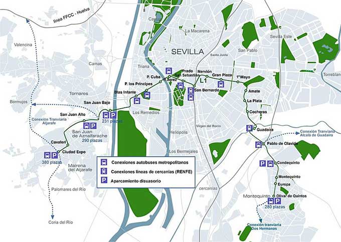 Trazado de la Lnea 1 del Metro de Sevilla
